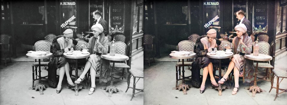 Terrasse de café, Paris (1925) decolorized